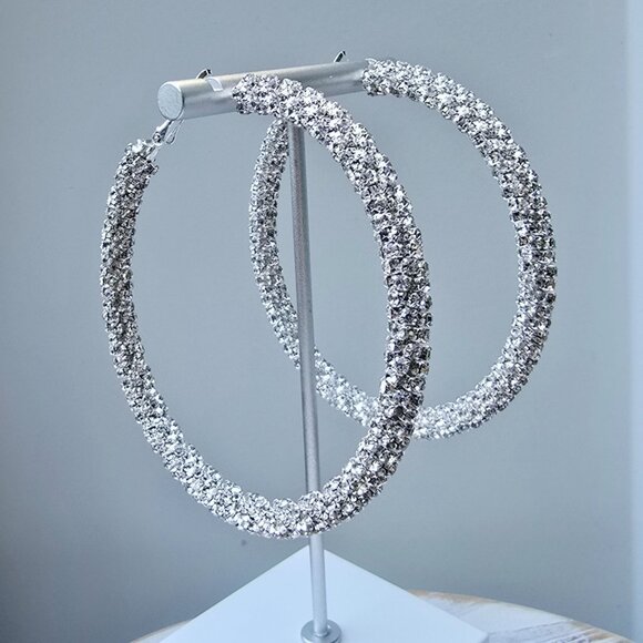 Windsor ✦ Glamorous Sparkle Hoop Earrings ✦ Silver Rhinestone Statement NWT - Picture 5 of 12
